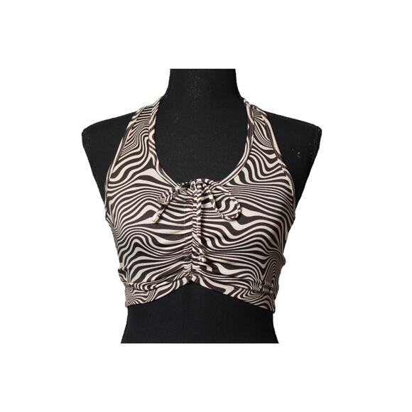 H&M‎ Brown/Cream Pattern Halter Top with front Cinch Tie XS - Picture 1 of 6
